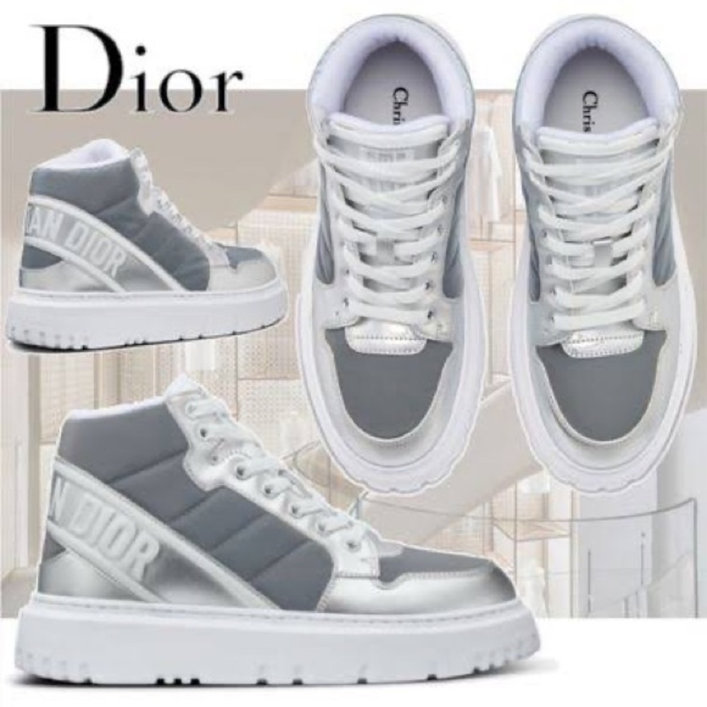 Christian Dior Womens D-Player Reflective Nylon Trainer Sneaker Grey 37.5